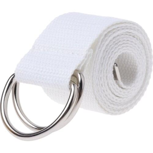 L93F Teenager Boys Girls Students Double Ring Buckle Waist Belt Canvas Solid Color