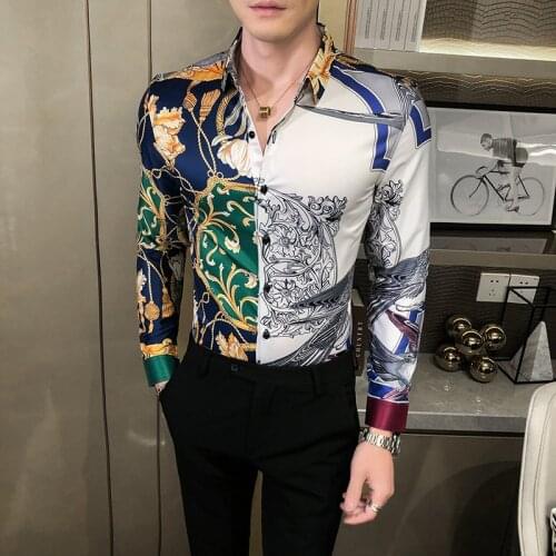 Mens Luxury Slim Fit Striped Shirts Vintage Printed Social Dress Shirt Korean Style England Long Sleeve Lapel Collared Shirt