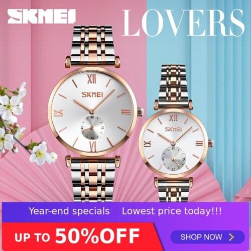 SKMEI Fashion Quartz Watch Couple Watches Stainless Steel Womens Bracelet Business Mens Watch Waterproof Wristwatch Clock 9198
