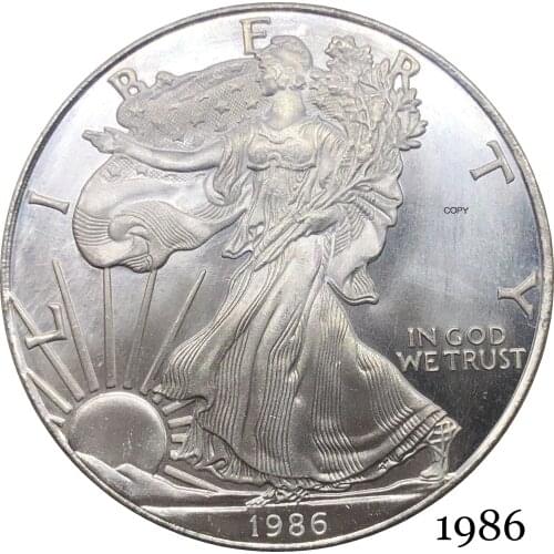 United States Of America 1986 S In God We Trust 1 OZ Fine Silver Bullion Eagles One Dollar Silver Plated Copy Coin Reeded Edge