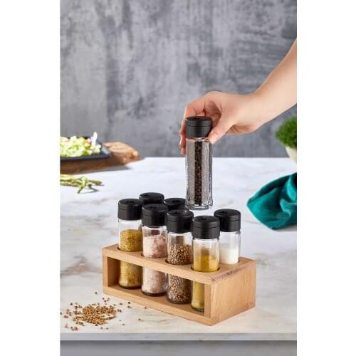 Spice Jars Set With Wooden Stand 8 PCS Kitchen Storage Organizaton Food Storage Jars Decorative Kitchen Accesories Space Saver