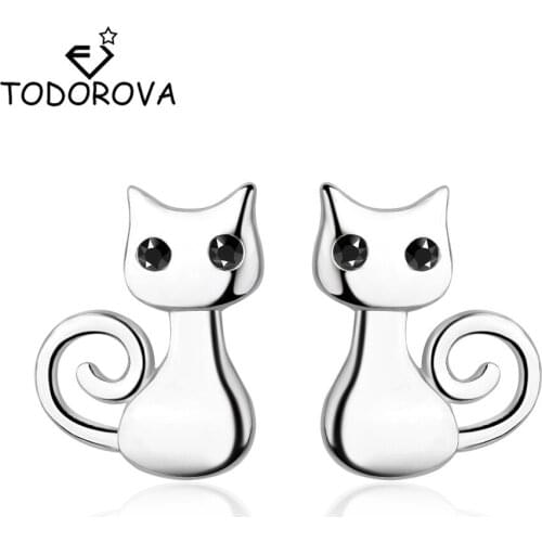 Todorova Cute Small Cat Stud Earrings for Women Jewelry Lovely Animal Earrings Brincos Bijoux