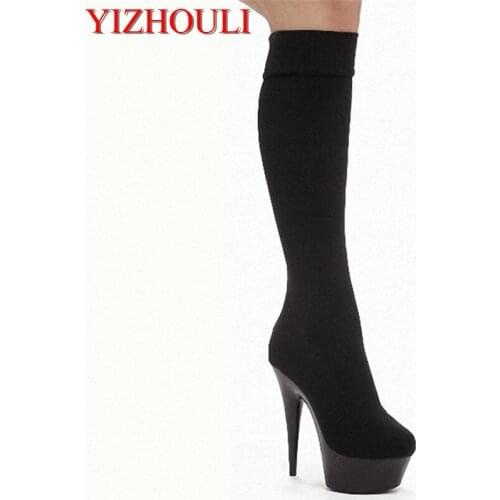 15cm Sexy comfortable PU high heels, black pumps, big stars and vintage Dance Shoes