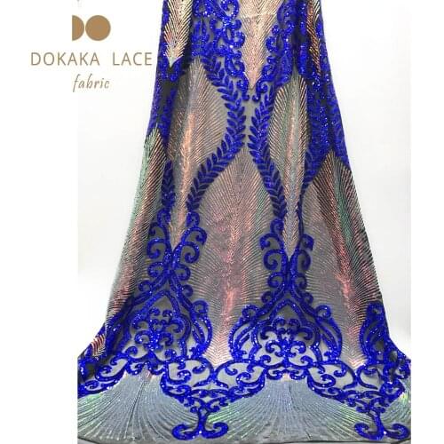 Royal Blue Sequins Tulle Laces 2019 African Dubai Special Design Sequined Unique Net Mesh Material For Sexy Dresses Voile Sewing