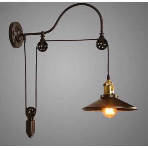 Industry vintage retro Loft wall lamp Home goddess Adjustable Iron Pulley light for bedroom restaurant corridor cafe bra sconce