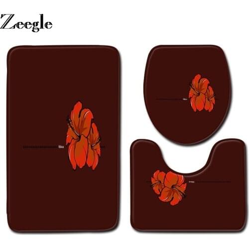 Zeegle 3pcs Bath Mat Set Anti Slip Bathroom Doormat Shower Mat Absorbent Toilet Pedestal Rug Foot Mat Flannel Bathroom Rug Set