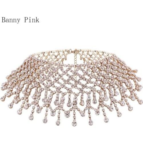 Luxury Rhinestone Chain Choker Necklace For Women Elegant Full Crystal Tassel Choker Collar Fashion Bridal Jewelry ColliersColar