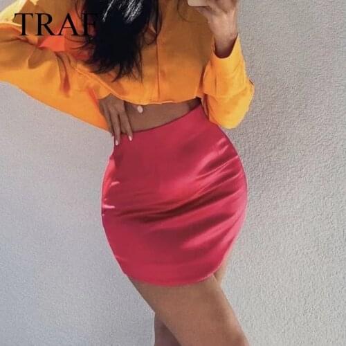 TRAF ZAR Womens Clothing Skirts Fashion Vintage High-Waisted Skirt Satin Two Colors A-Line Vintage Sexy Mini Skirt Club Party