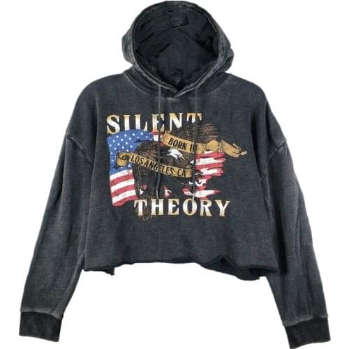 Womens High Street USA Eagle Heavy Washed Oversized Cropped Hoodie