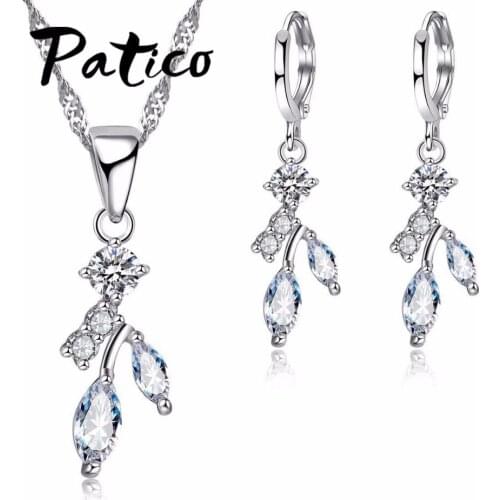 Lovely Cute Cat Animal Chain Pendant 925 Sterling Silver Jewelry Sets For Women White Cubic Zirconia Crystal StoneEarring