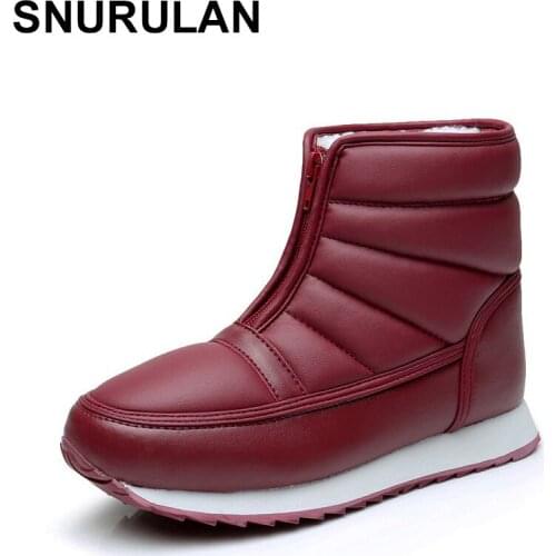 SNURULAN Women winter boots, winter Fashion waterproof women ankle boots, women thick Non-slip cotton shoes for mothers shoes