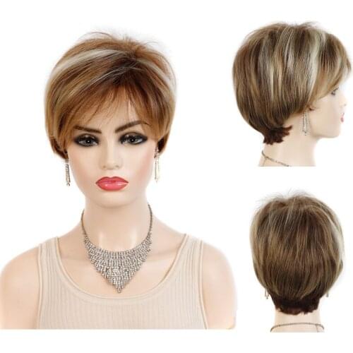 Sissis Fashion Female Wig Synthetic Short Straight Bob Wigs For Women High Temperature Fiber Highlight Cosplay Fake Hair