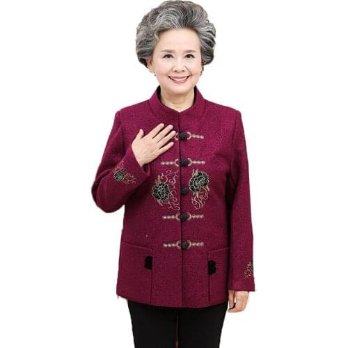 2020 Spring Middle-aged and Elderly Womens Coat Autumn Oversized 5XL Coats Retro Embroidery Short Windbreaker Outerwear A2071