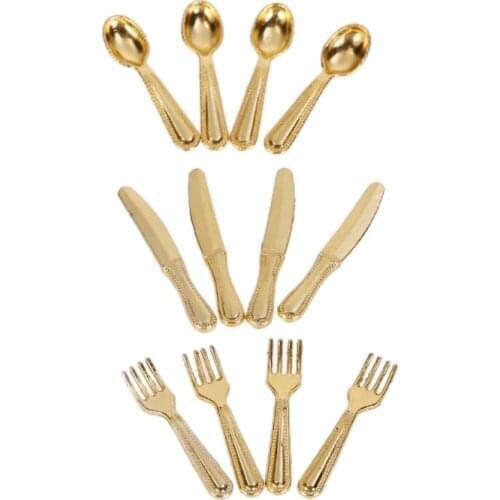 1 set Dollhouse Metal Cooking Tool Fork Spoon Silverware Kitchen Tableware Toy