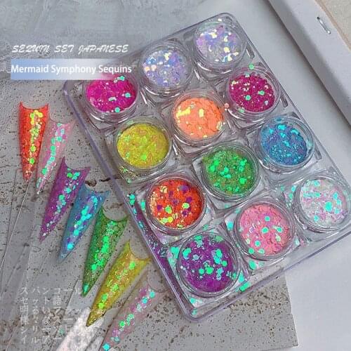 1Set Colorful Holographics Powder Laser Round Sequins Symphony of Mermaid Glitter 3D Nail Art Decoration