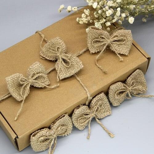 1pc handmade Natural Jute Burlap Hessian bowknot DIY craft supplies vintage favor rustic wedding decoration centerpieces