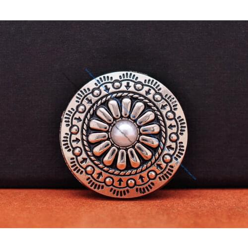 10pcs 30mm Silver Flower Pattern Silver Pearl Conchos Button For DIY Leathercraft Western Concho Belt Luggage Bag Accessories