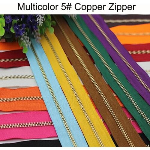 10Yards 5# Colorful High Quality Open-end Auto Lock Gold Metal Copper Zipper DIY Handcraft For Clothing Bag Garment Shoe Parts