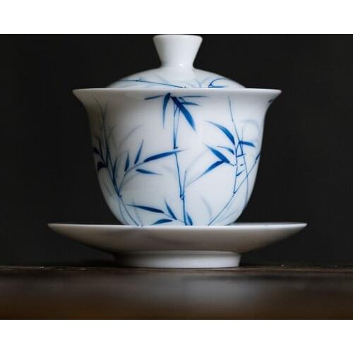 180ml Hand Painted Gaiwan Chinese Blue And White Ceramic Tureen With Lid Tea Cups Tea Bowls Chawan Kung Fu Tea Teaware Set