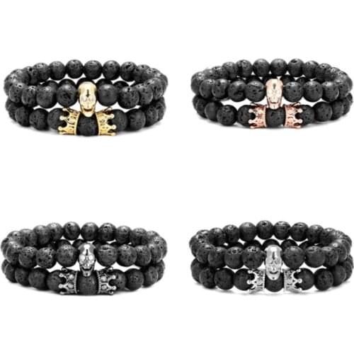 2pcs/lot 8mm skull crown gold silver copper cz zircon cubic zirconia beads bohemian Bracelet Stone Bangles 3g3d