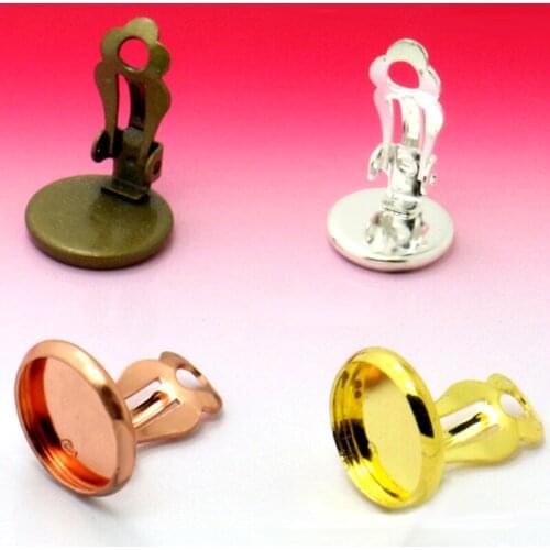 20pcs Fashion Earrings Wholesale Silver Plated Clip-on Ear Clip Fit 10/12/14/16/18/20mm Bezel Setting Tray for Cameo Cabochons