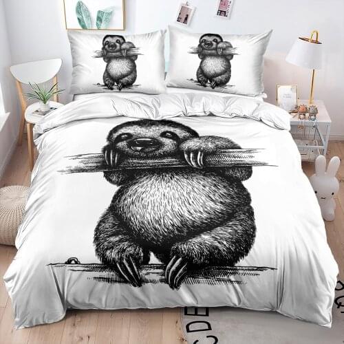 3D Custom Design Duvet Quilt Cover White Pillowships Bedclothes Set Twin King Queen Double Single Size Sloth Animal Bedding Sets