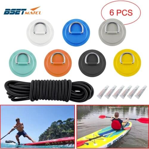 6PCS/lot Surfboard Dinghy Boat PVC Pad Patch 5m Elastic Bungee Rope Kit With Stainless Steel D Ring Deck Rigging Sup Round Ring
