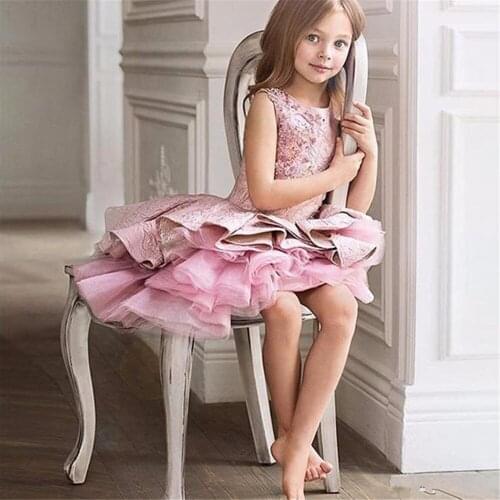 Lovely Princess Flower Girls Dresses Sleeveless Knee Length For Wedding Ruffle Satin Birthday Party Girls Pageant Dresses