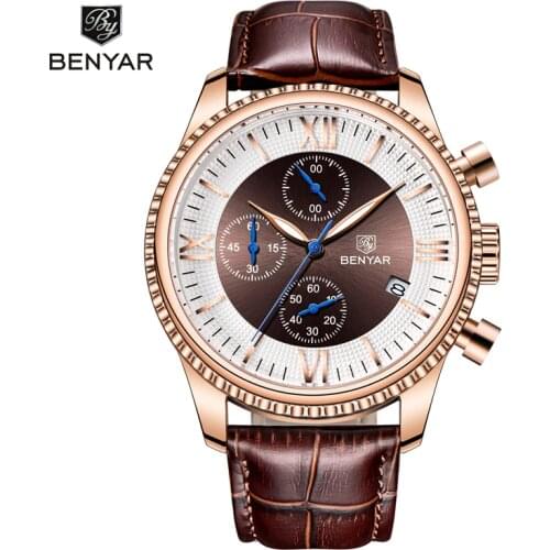 BENYAR 5129 Men Watches Casual Fashion Waterproof Leather Band Man Hand Watch Clock Quartz Watches Wrist
