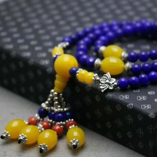 Retro 6mm Lapis lazuli Chalcedony Beads Bracelet hand chain for women girls Natural Stone Ladies Pendant Thailand Buddha