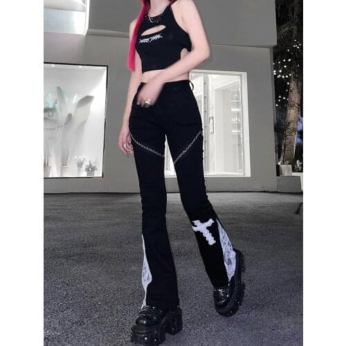 New Spring Summer Women Harajuku Black Cross Pants Streetwear High Waist Casual Fashion Hip Hop Female Trouser