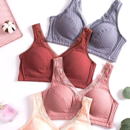 Women Large Size Bra Leisure Comfortble Breathable Pure Cotton Underwear Front Buckle Bralette Vest-Style Elastic Brassiere