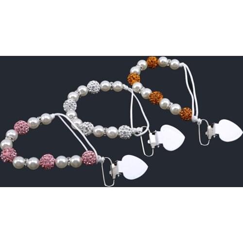 Toddler Pacifier Chain Bling Crystal Pacifier Clips Soother Holder Dummy Nipple Holder Baby Pram Hook Hanging Strap