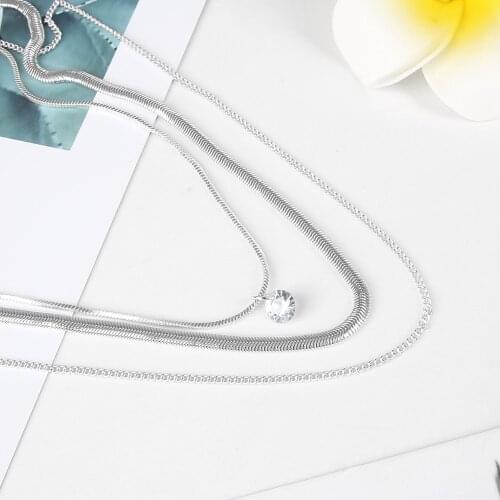 WeSparking New EMO Impact Silver Color Multilevel Chain Pendant Cubic Zirconia Necklaces For Women Necklace2021 Female Jewelry