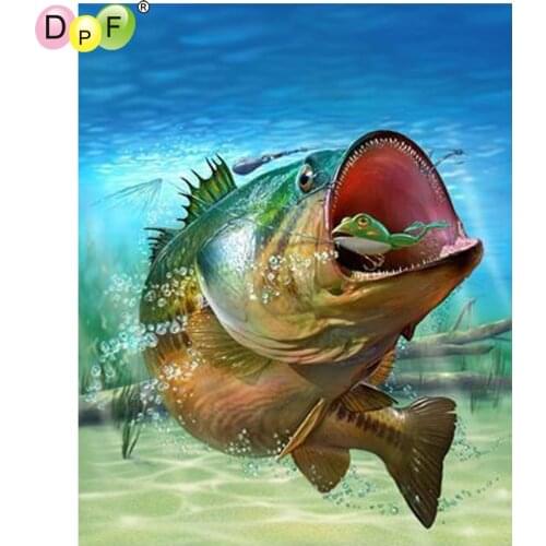 DPF DIY Fish eat the frog 5D square home deco diamond embroidery diamond painting cross stitch crafts needlework diamond mosaic