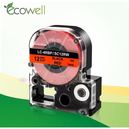 Ecowell Black on Red SC12RW LC-4RBP label tape compatible for Epson Label Printer LW-300 LW-400 LW-600P SR530C 12mm*8m