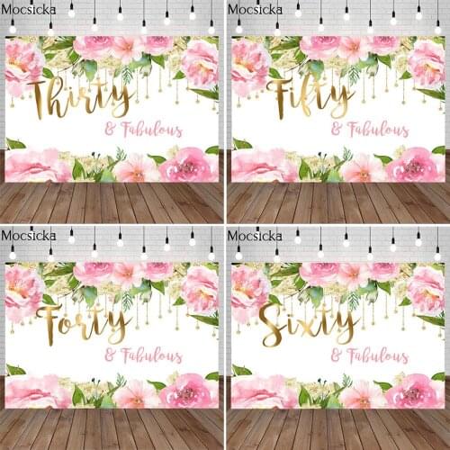 Mocsicka Fresh Flowers Birthday Photography Backdrop Gold Glitter Adult Portrait Photo Background Party Decoration Props Studio