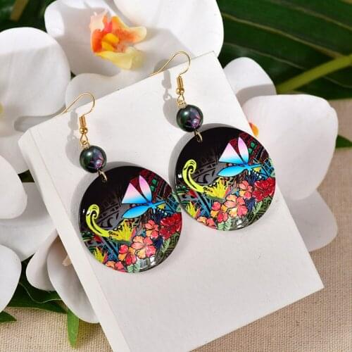Hawaiian Fashion Polynesian Earrings Trendy Jewelry Earings Flower Round Acrylic Dangle Drop Wholesale Jewelry for Women Gifts