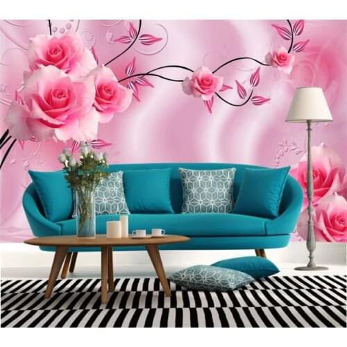 Customized high-end wallpaper 3D silk pink rose vine TV background wall picture living room bedroom room decoration 3d wallpaper