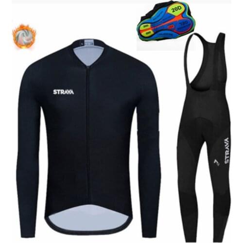 STRAVA China Custom Winter aero Long Sleeves Cycling Jersey Suits, And Bib pants Set, Sport Bike Uniform Jersey Clothing Sets