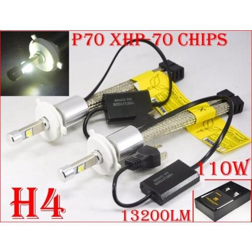1 Set H4 HB2 9003 110W 13200LM P70 LED Headlight XHP-70 4LED Chip Fanless Super Bright Slim Conversion Kit 5000K 6000K Hi/Lo Bea