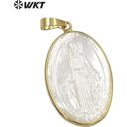 WT-JP177 Amazing delicate handmade shell carved white Sanit Maria pendant Religion pendant