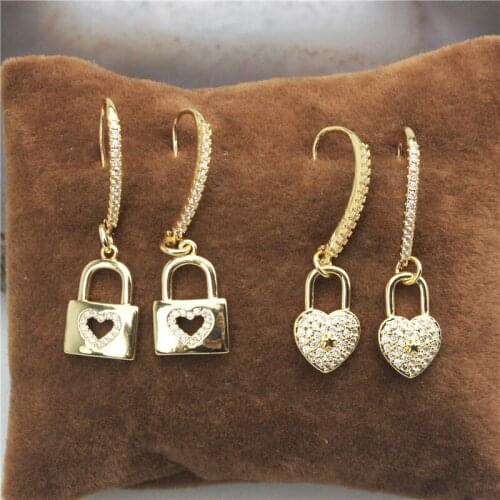 10pair/lot Fashion colorful plated cz earring,heart/lock shape plated component,new women love earrings wholesale