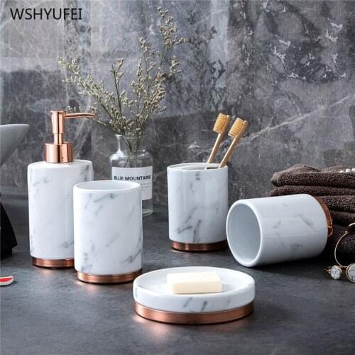 Light luxury Ceramic imitation marble Bathroom Accessory Set Kitchen Washing Tools Tooth Mug Soap Household wash Supplies