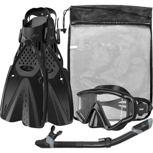 2020 new three-window diving goggles all dry adjustable flippers frog shoes full face mask three-piece deep diving snorkeling