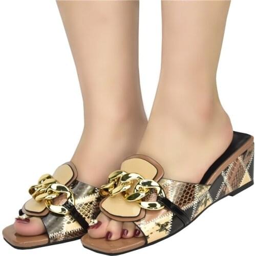Latest Elegant African Party Pumps Chain Decorative Trend Womens Slippers Outdoor mixed colors Wedding wedges shoes for women