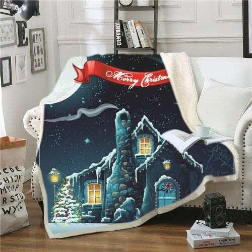 New Fairy Tale Style Printing Cartoon Wool and Velvet Blankets Warm Soft Thick Sofa Sherpa Blanket Christmas Gift for Children