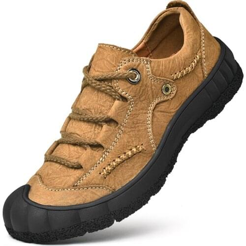 New Fashion Spring Autumn Men Hiking Leather Shoes Handmade Fashion Sneakers Big Size