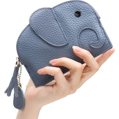 Genuine Leeather Wallet Elephant Coin Wallet Unisex Key Women Men Purse Zipper Cute
