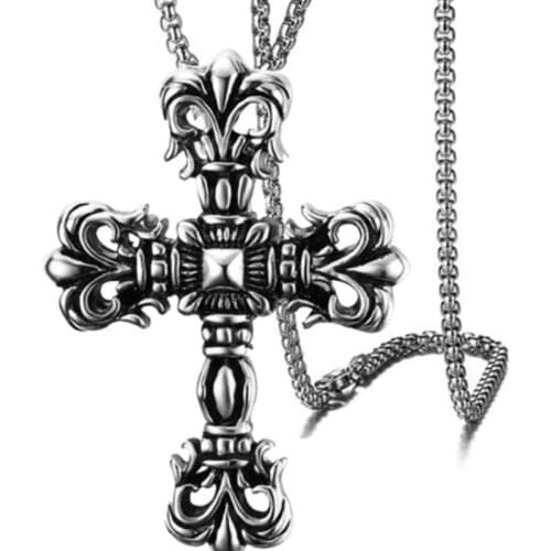 Retro Necklace Personality Scout Flower Cross Pendant Titanium Steel Men Sweater Chain Fashion Hip Hop Jewelry Hang Accessories